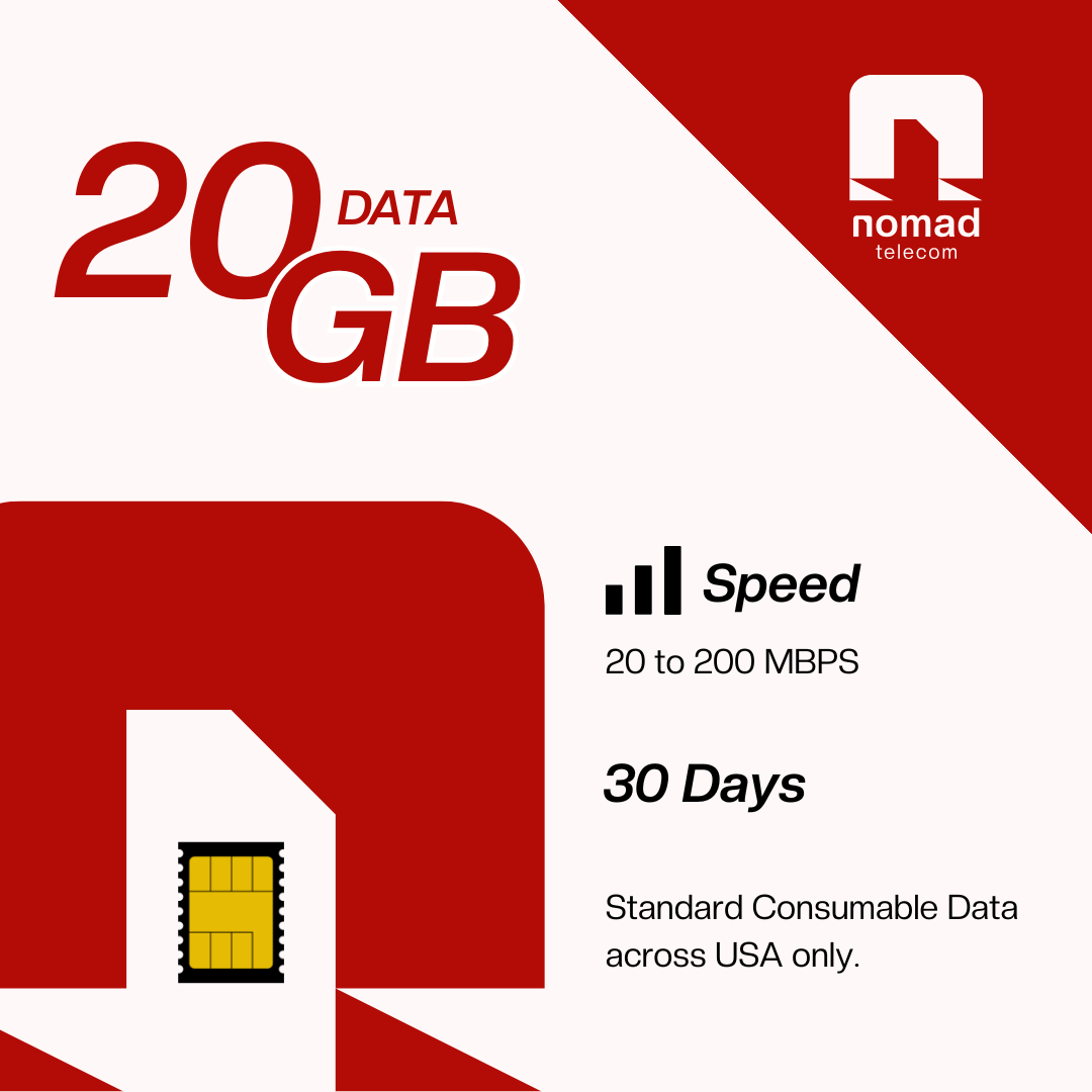Nomad Essentials: 20GB Consumable e-SIM, 30 Days (USA Coverage)